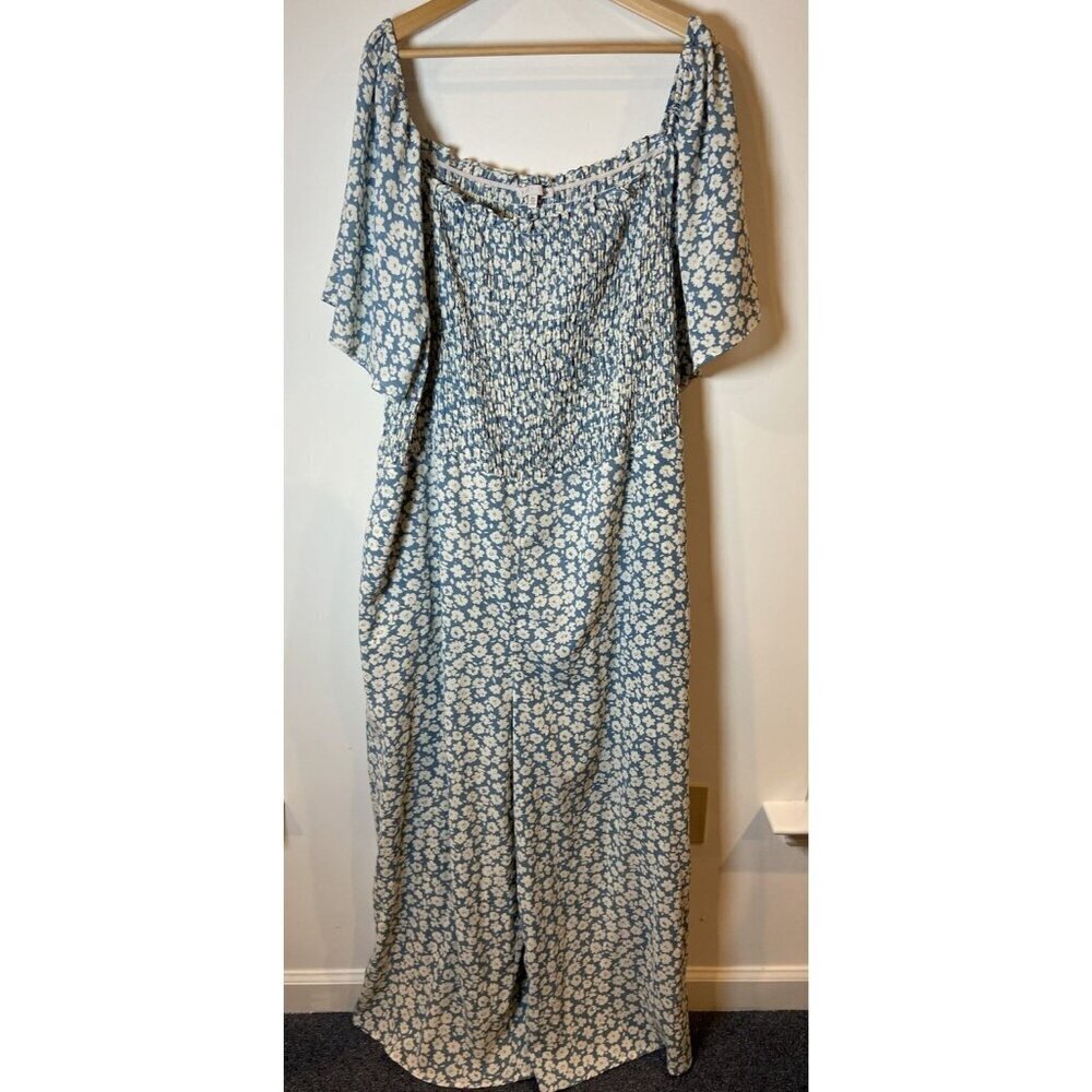 Baltic Born Jumpsuit One Piece Smocked Bodice Blue Cream Floral 3XL